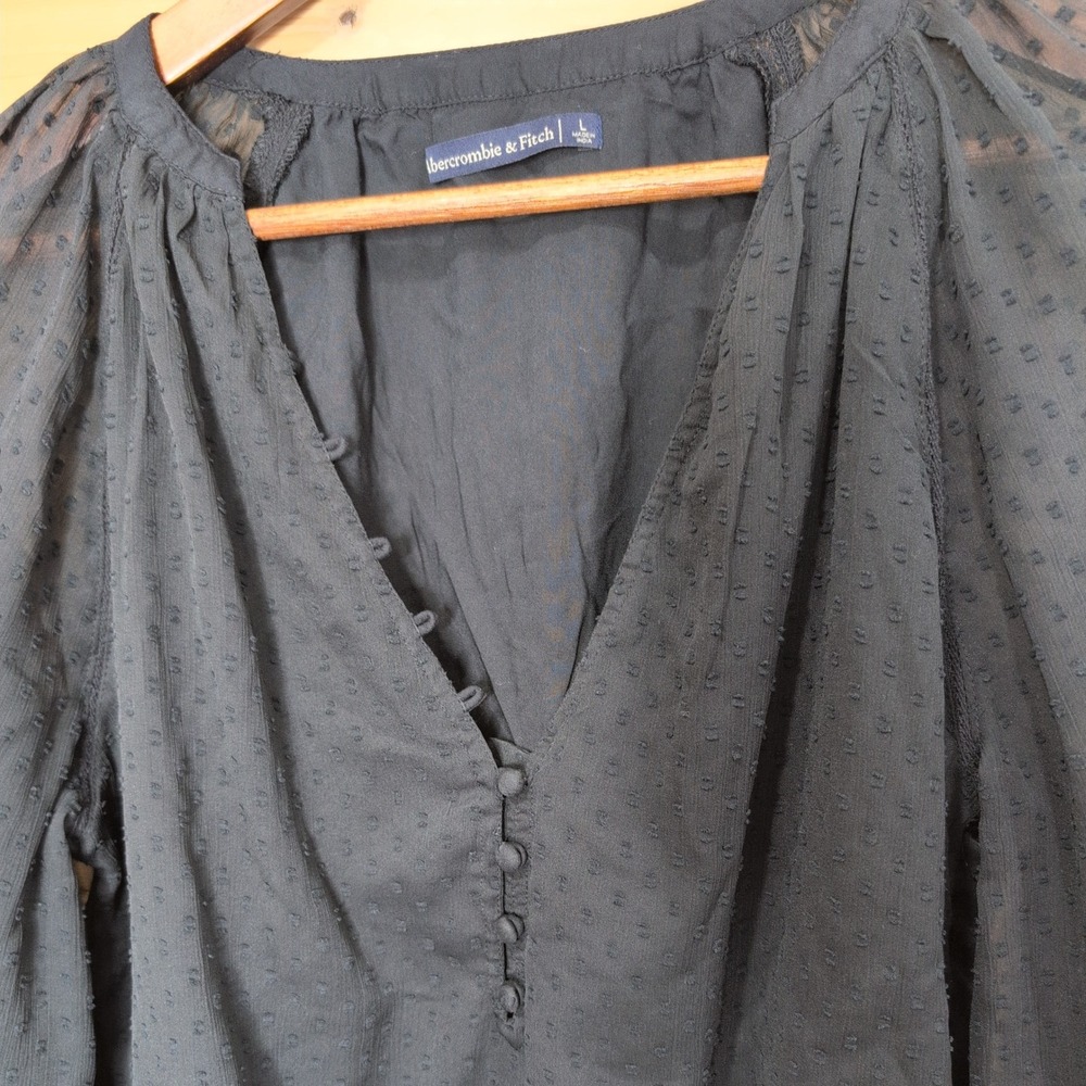 Abercrombie & Fitch Black Clip Dot Long Sleeve V-Neck Bodysuit Large - Picture 2 of 9